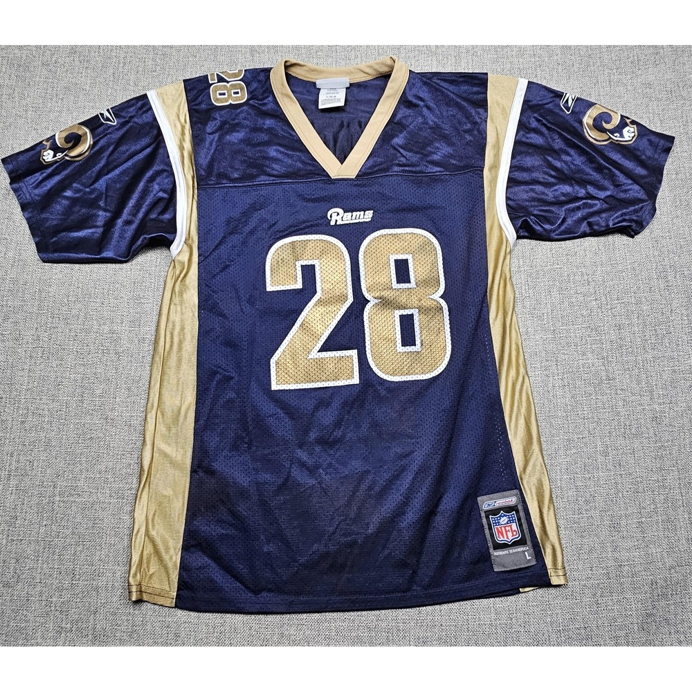 St. Louis Rams Jersey Youth Large Blue NFL Football Faulk 28 Throwback Reebok